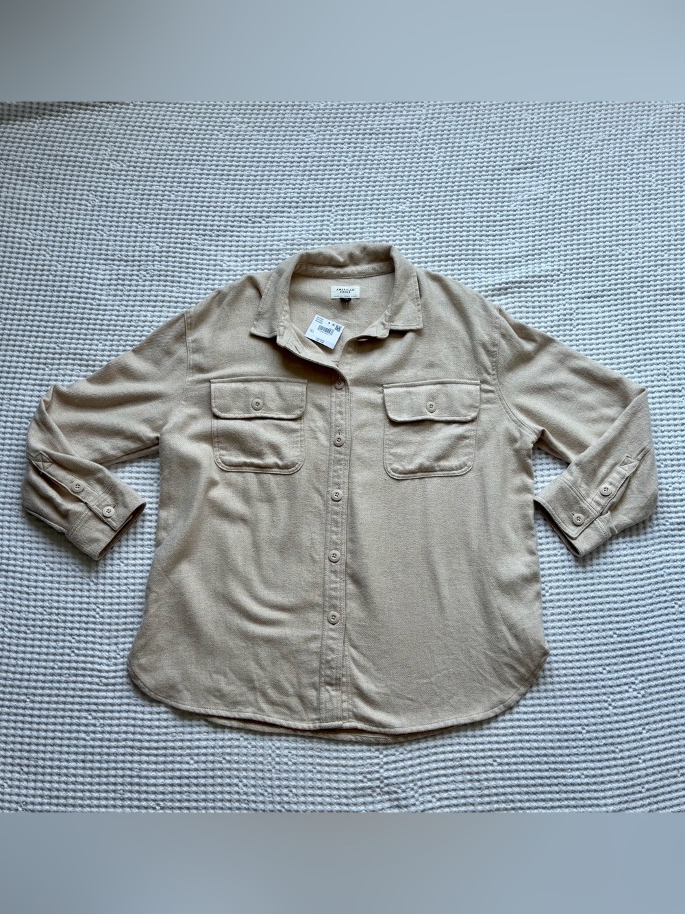 NWT AE American Eagle Oversized Fleece & Love Shacket Tan Sand Beige L - Picture 4 of 10